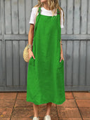 Stylish Women's Linen Strap Dress with Pockets