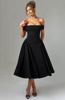Off-Shoulder Women's Cocktail Dress with Flowing Skirt