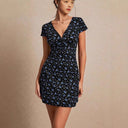 Floral Cut Short Sleeve Dress with Wrap Design
