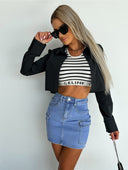 Chic Women's Denim Mini Skirt with Side Pockets