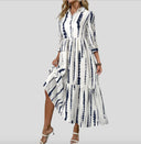 Chic Women's Long Sleeve Maxi Dress with Pockets and Stripes