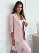 Chic Double-Breasted Blazer with Gold Accents
