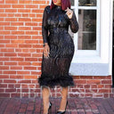 Feather-Embellished Ladies' Fitted Dress
