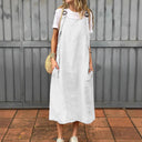 Women’s Linen Dungaree Dress with Side Pockets and Adjustable Straps