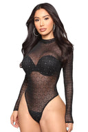 Chic Women's Long-Sleeve Bodysuit with Mesh Detail