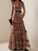Women's Ruffle Maxi Dress with V-Neck Design