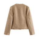 Chic Textured Blazer Jacket with Gold Accents for Women