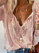 Chic V-Neck Blouse with Lace Accents for Women