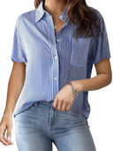 Chic Women's Short Sleeve Striped Blouse