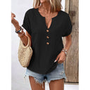Chic Women's Button Placket Blouse with Round Neck