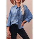 Chic Denim Blouse with Fringe Detail and Patch Pockets