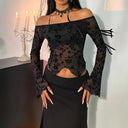 Floral Lace Off-Shoulder Top with Flared Sleeves