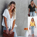 Knot Design Blouse with Frilly Hem for Women