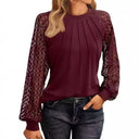Chic Women's Top with Lace Sleeves and Gathered Accents