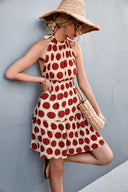 Stylish Halter Dress with Dots and Flared Skirt