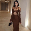 Stylish Midi Dress with Cut-Outs & Distinctive Shoulder Design
