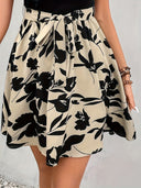 Floral A-Line Skirt with Tie Belt