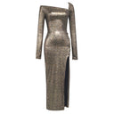 Chic Off-Shoulder Evening Dress with High Slit