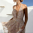 Glamorous Cocktail Dress with V-Neck and Appliqués