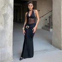 Chic Maxi Overlay Dress with Sheer Accents and Stylish Belt