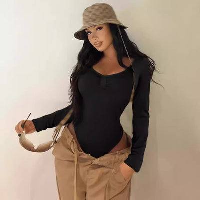 Chic Ruffle Long Sleeve Bodysuit for Women