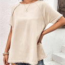 Chic Women's T-Shirt with Fringed Sleeves and Round Neck