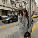 Chic Faux Fur Blazer Jacket with Decorative Buttons
