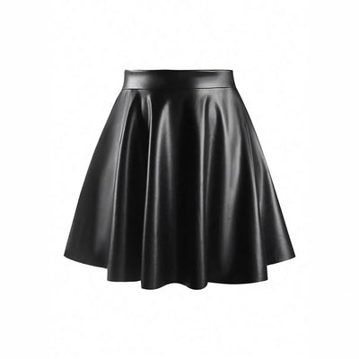 Flared Hem High Waist Faux Leather Skirt for Women