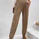 Women's Relaxed Fit Pants with Wide Waistband and Side Pockets