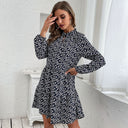 Floral Midi Dress with Chic Collar and Asymmetrical Design