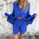 Chic Women's Cotton Shorts Set with Oversized Top