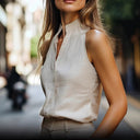 Chic High Collar Women's Sleeveless Blouse
