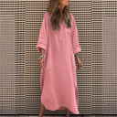 Chic Women's Midi Dress with Button Placket and Pockets