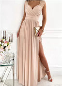 Chic Women's Evening Dress with V-Neck Ruffles