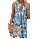 Floral Print Beach Dress with Fringe Accents