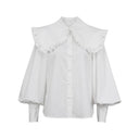 Women’s Stylish Blouse with Dramatic Sleeves and Ruffled Hem