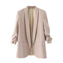 Chic Women's Blazer with Rolled Sleeves and Utility Pockets
