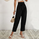 Chic Harem Pants with Tie Belt and Button Accents