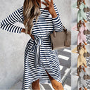 Chic Striped Wrap Dress with Waist Belt