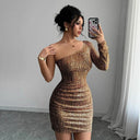 Sparkling Asymmetrical Strap Cocktail Dress for Women