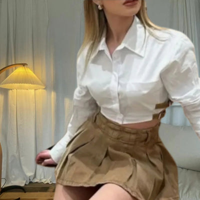 Chic Women's Cropped Shirt Dress with Unique Design