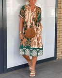 Women's V-Neck Casual Dress with Pocket Design