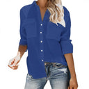 Summer Blouse for Women with Rolled Sleeves & Dual Pockets