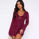 Ruffled Women's Dress with Deep V-Neck Design