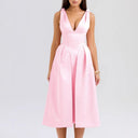 Chic V-Neck Women's Maxi Dress with Structured Skirt