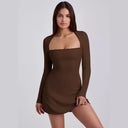 Chic Women's Long-Sleeve Mini Dress with Ribbed Texture and Stylish Neckline