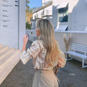 Chic Checkered Blouse with Ruffle Accents