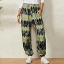 Chic Women's Pants with Geometric Design and Elastic Fit