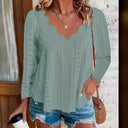Women's Lace Detail Long Sleeve Blouse with Wave Neckline