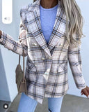 Chic Checked Blazer Jacket with Double Buttons